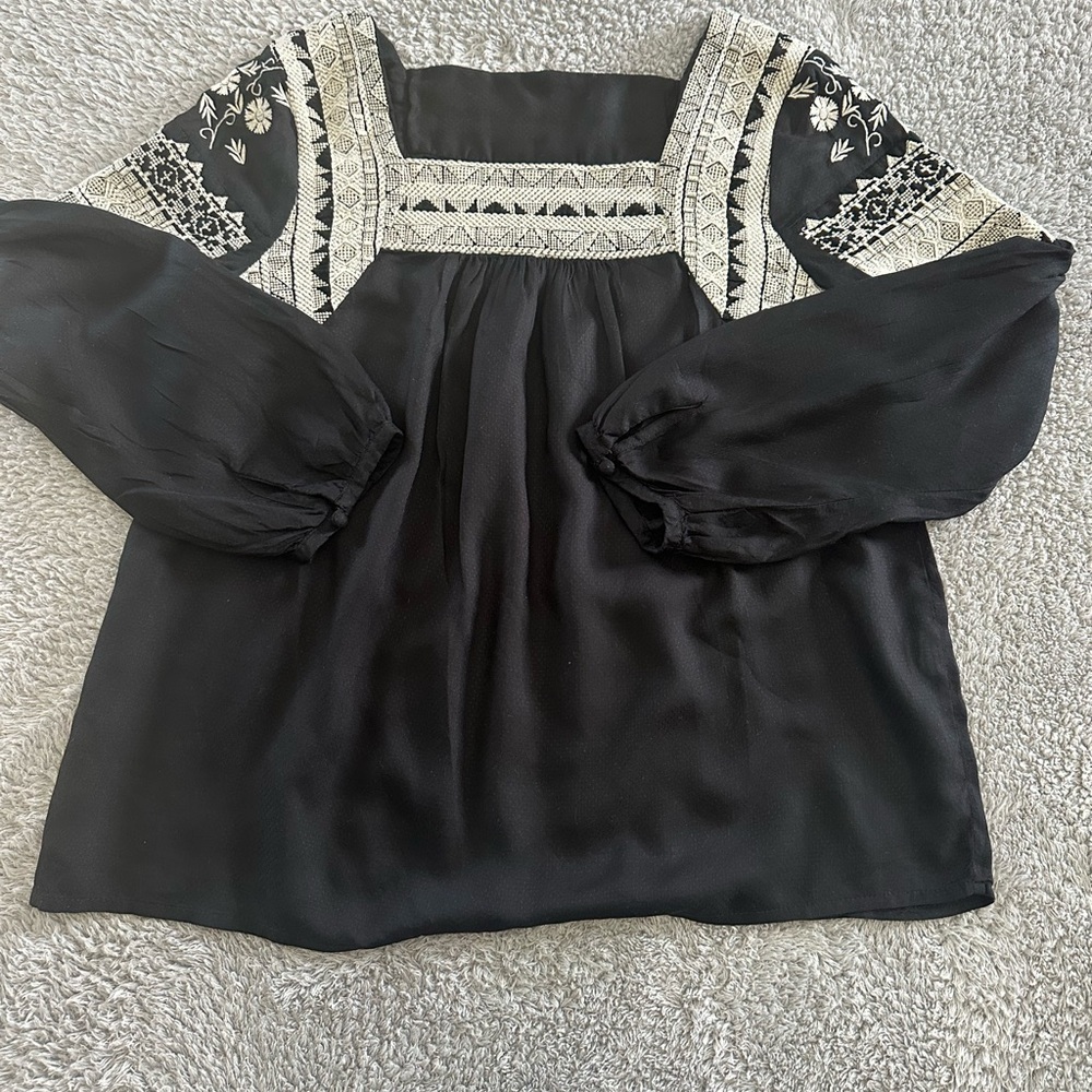 Elegant Black Embroidered Women's Top